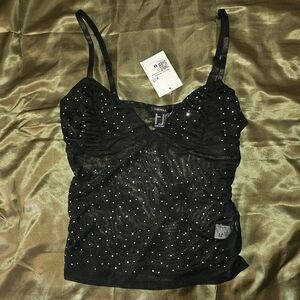 NWT Black Rhinestone Embellished Women's Top